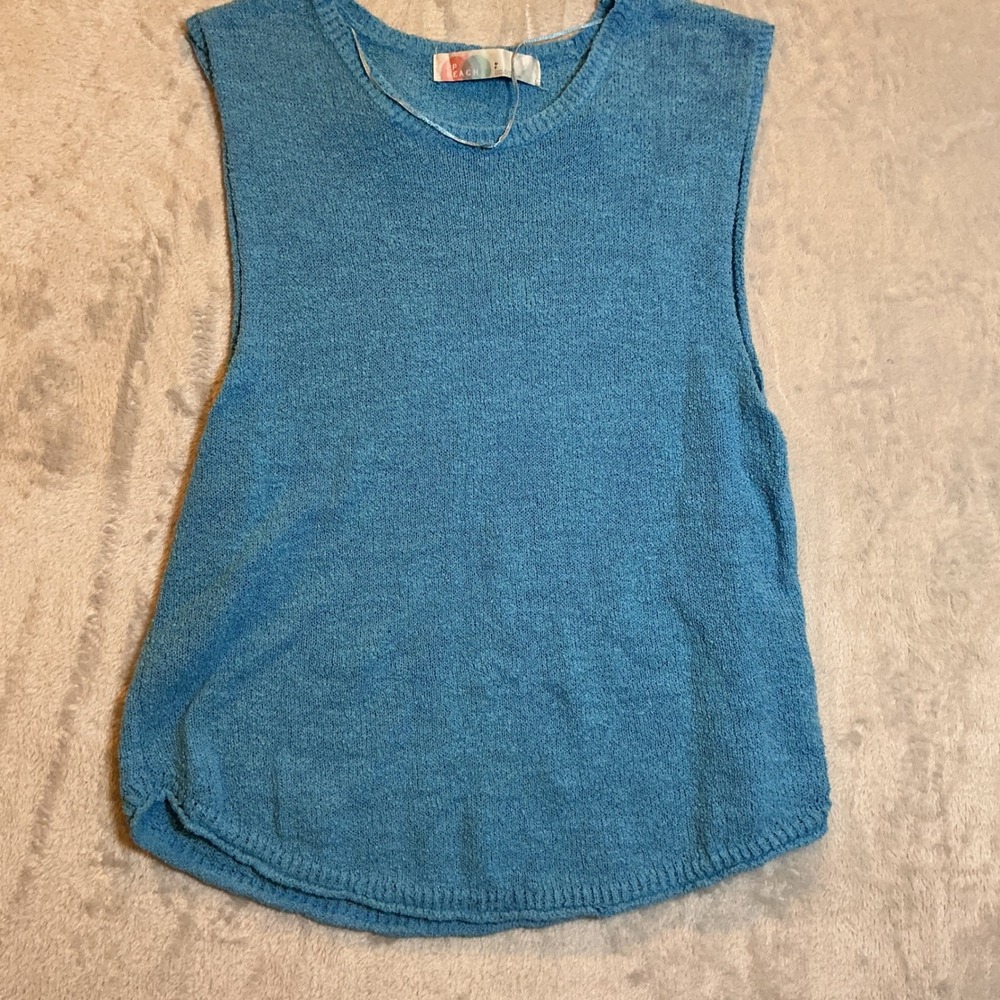 FP Beach Free People Tank Top Blue Knit Sleeveless Relaxed Small
